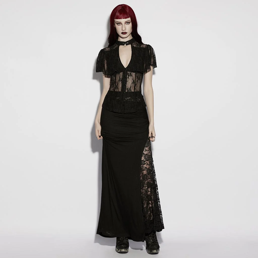 Camicia da donna in pizzo con ritagli floreali gotici - immagine 5