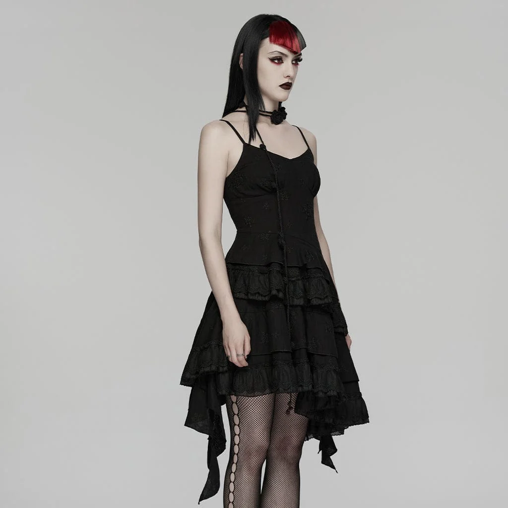 Abito da laurea asimmetrico con ricami floreali gotici da donna - immagine 3