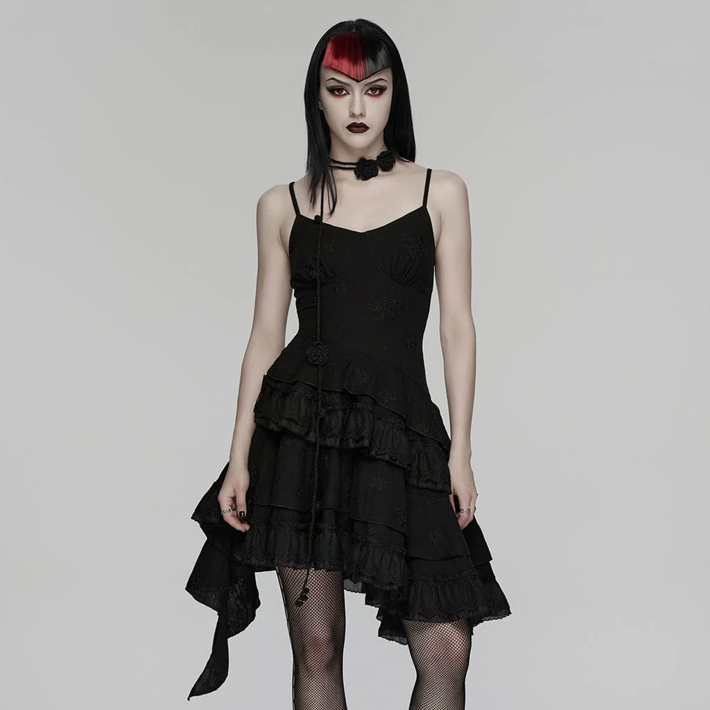 Abito da laurea asimmetrico con ricami floreali gotici da donna - immagine 2