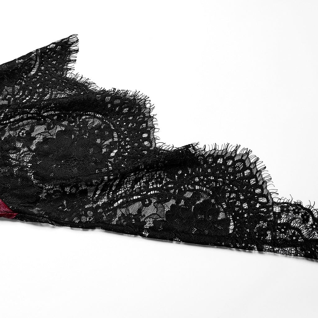 Abito da donna in velluto con pizzo ricamato floreale gotico, rosso - immagine 8