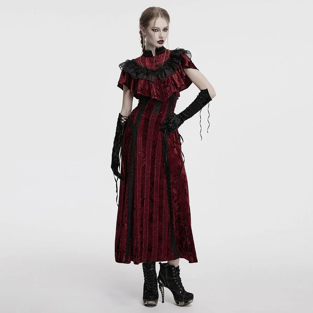 Guanti in velluto con lacci e ricami floreali gotici da donna, neri - immagine 4