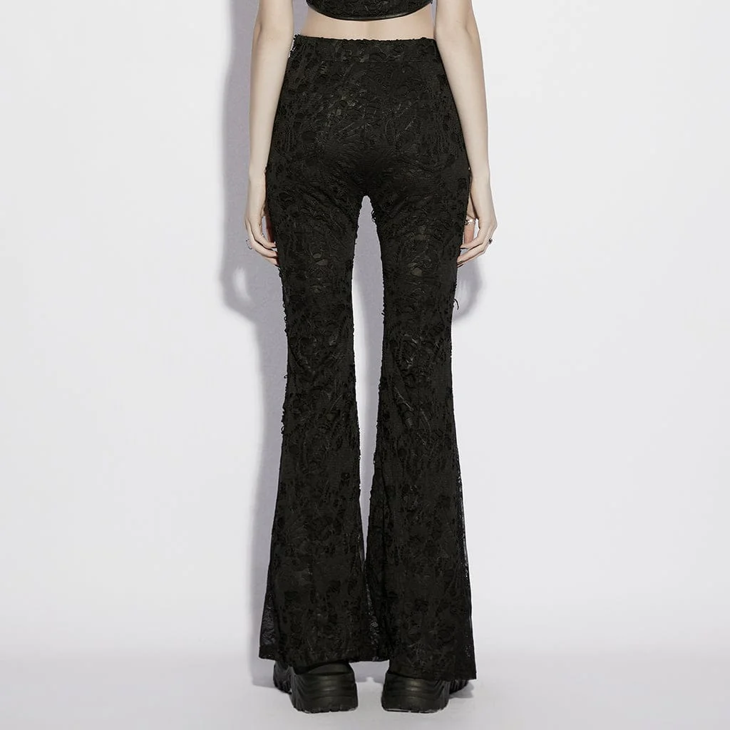 Pantaloni svasati in jacquard floreale gotico da donna - immagine 4