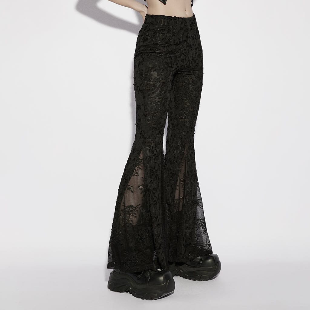 Pantaloni svasati in jacquard floreale gotico da donna - immagine 3