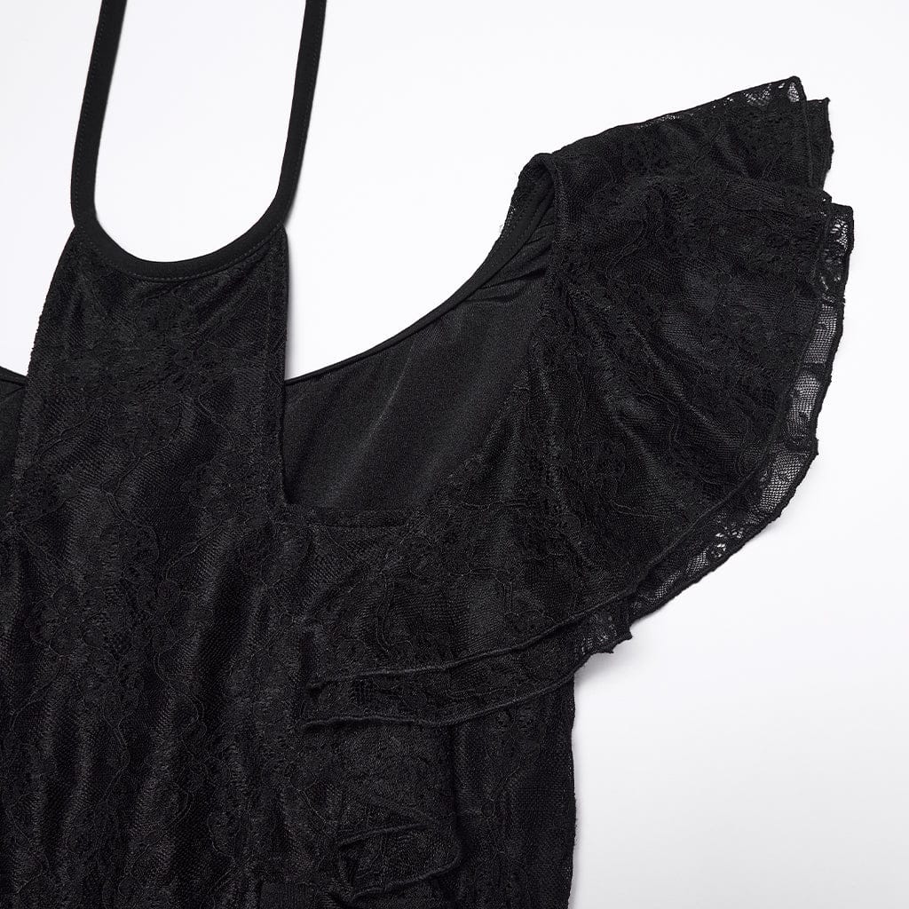 Abito da donna con scollo all'americana e incrocio in rete floreale gotica - immagine 8