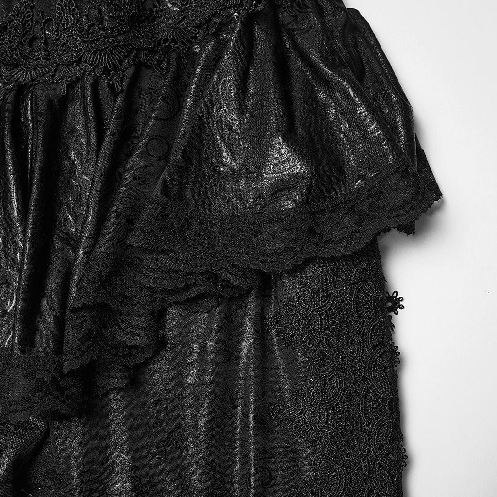 Pantaloni svasati con stampa floreale gotica da donna, neri - immagine 8