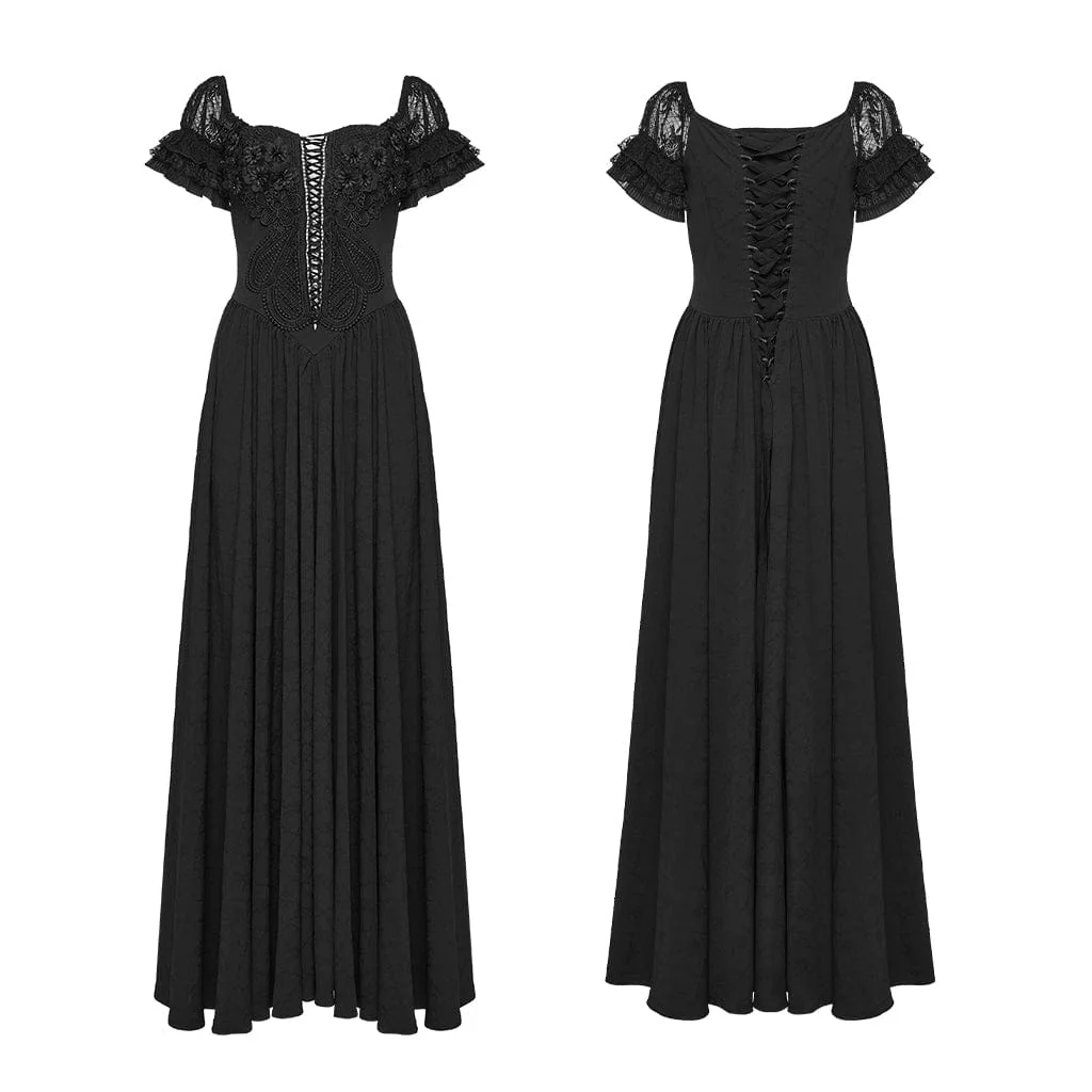 Abito da sposa lungo con spalle scoperte e volant floreali gotici da donna - immagine 6