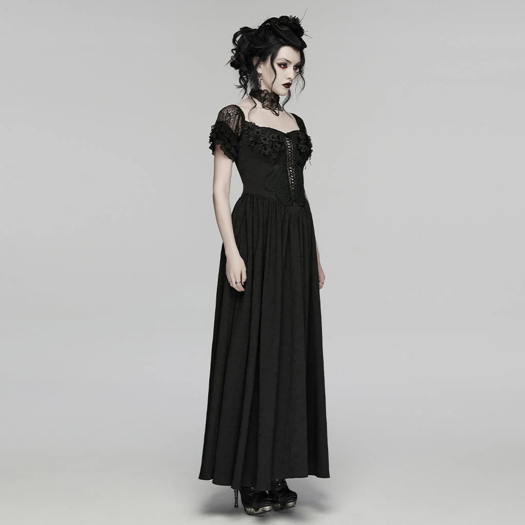 Abito da sposa lungo con spalle scoperte e volant floreali gotici da donna - immagine 3