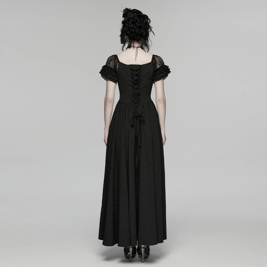 Abito da sposa lungo con spalle scoperte e volant floreali gotici da donna - immagine 4