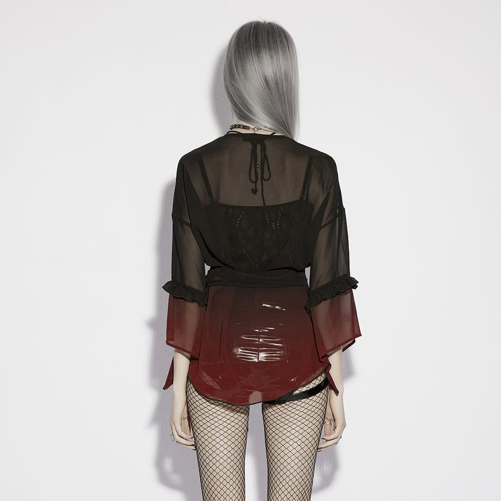 Camicia da donna in chiffon trasparente con maniche svasate e sfumate in stile gotico - immagine 4