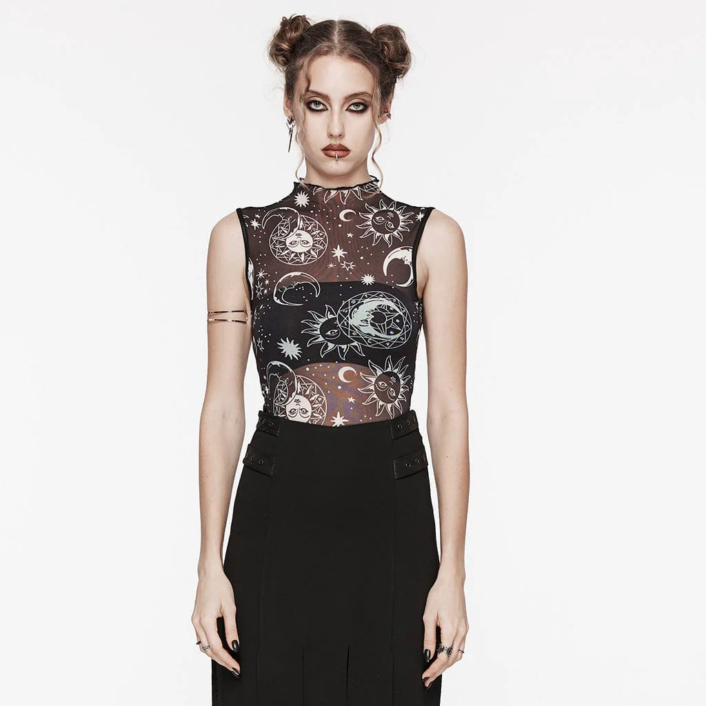 Canotta da donna in rete solare con colletto semi-alto gotico - immagine 2