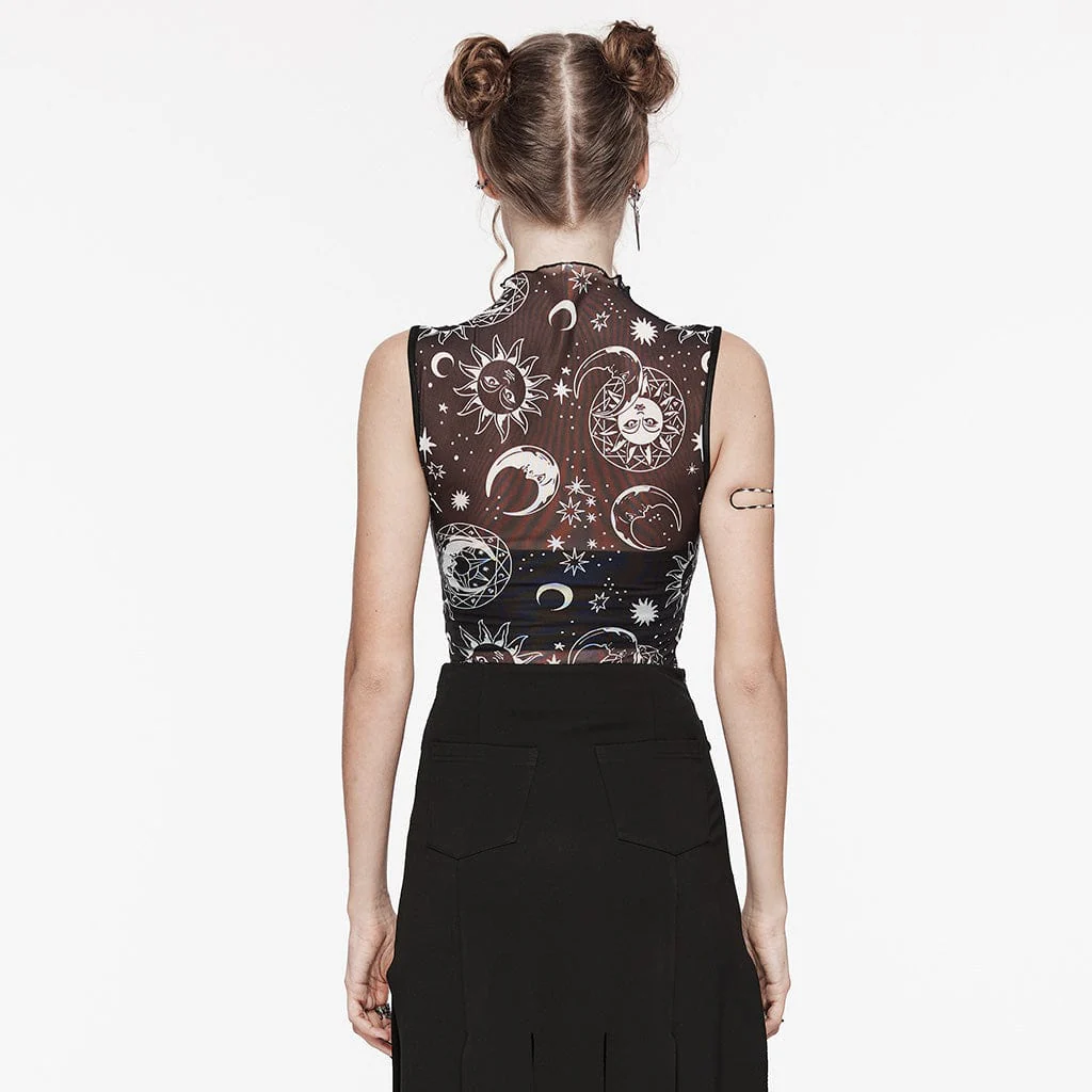 Canotta da donna in rete solare con colletto semi-alto gotico - immagine 4