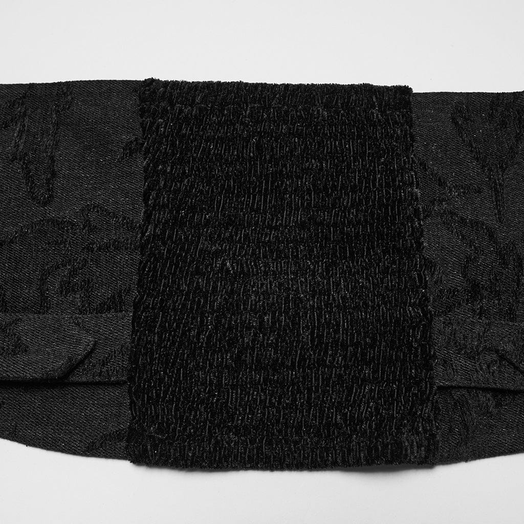 Gilet in denim jacquard con scollo all'americana in stile gotico da donna e collo in pelliccia sintetica, nero - immagine 9