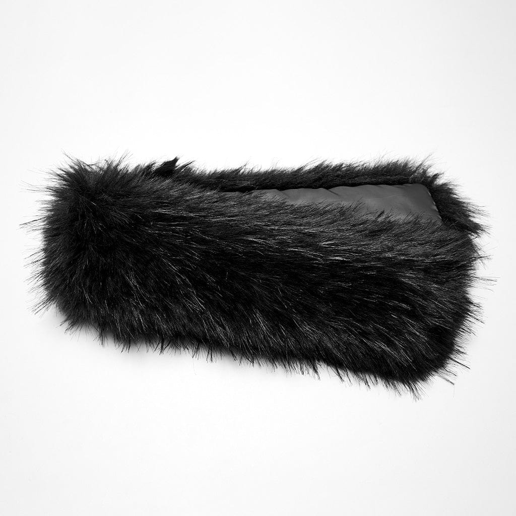 Gilet in denim jacquard con scollo all'americana in stile gotico da donna e collo in pelliccia sintetica, nero - immagine 7