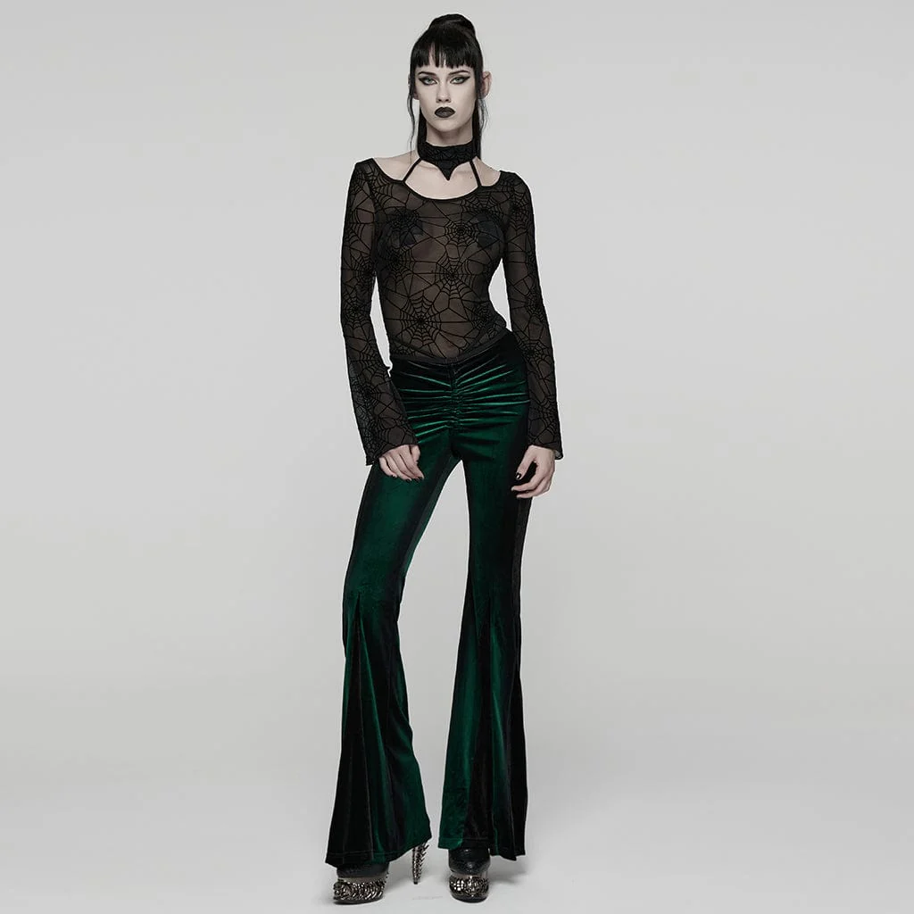 Top in rete con ragnatela e scollo all'americana da donna, colore nero - immagine 5