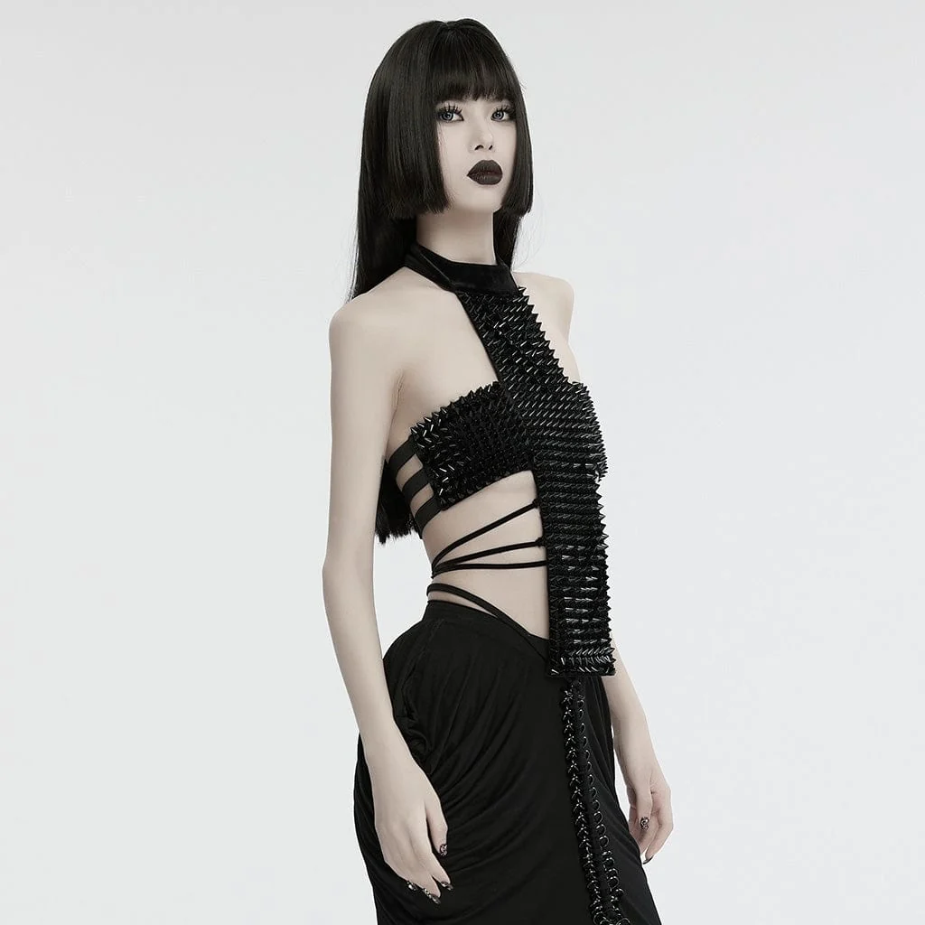 Top allacciato con borchie e scollo all'americana gotico da donna - immagine 3