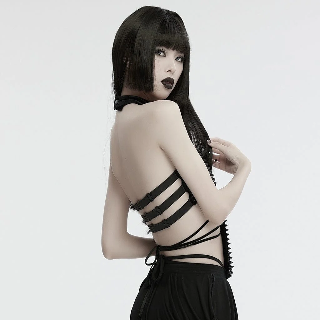 Top allacciato con borchie e scollo all'americana gotico da donna - immagine 4