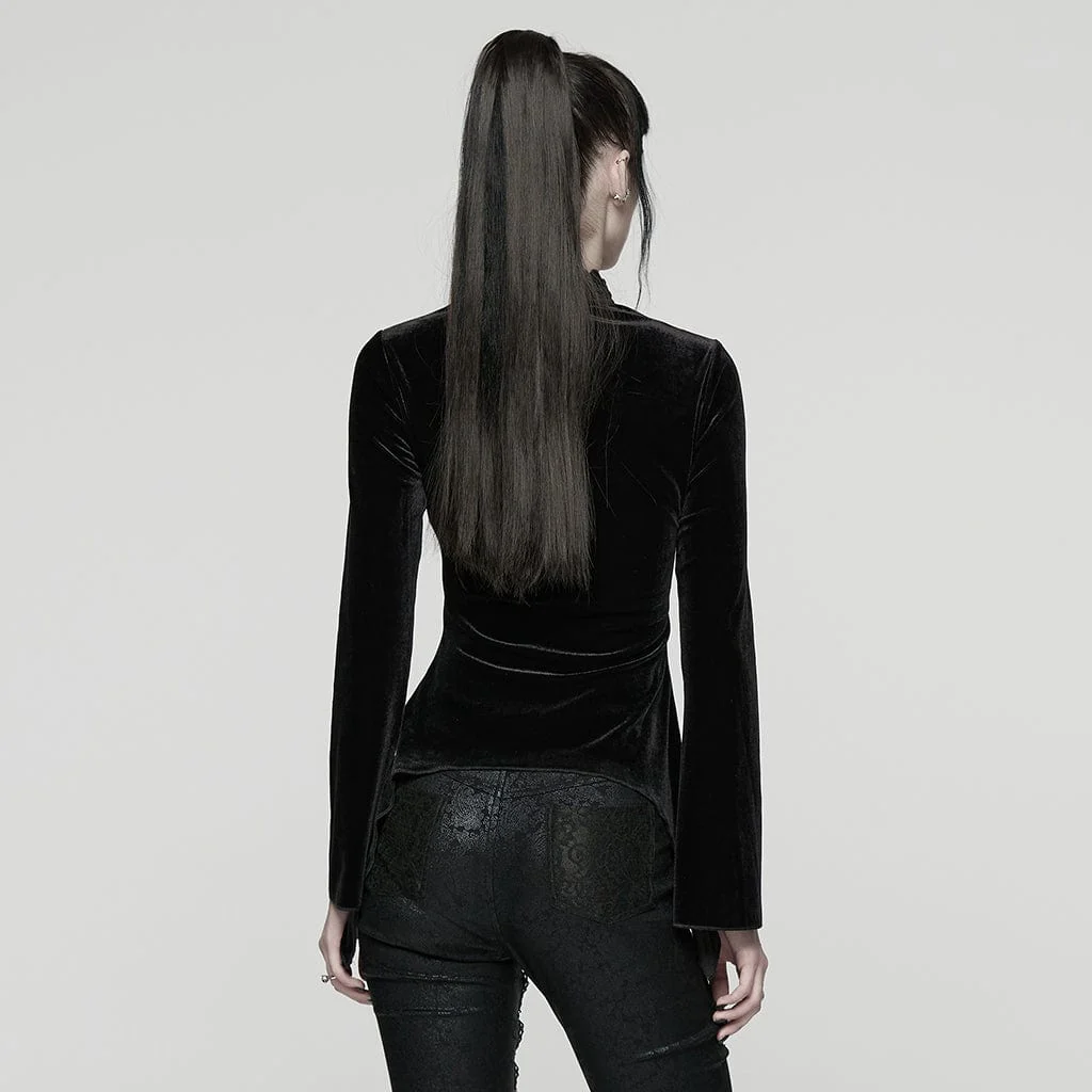 Top a maniche lunghe con cuore gotico ricamato da donna, nero - immagine 4