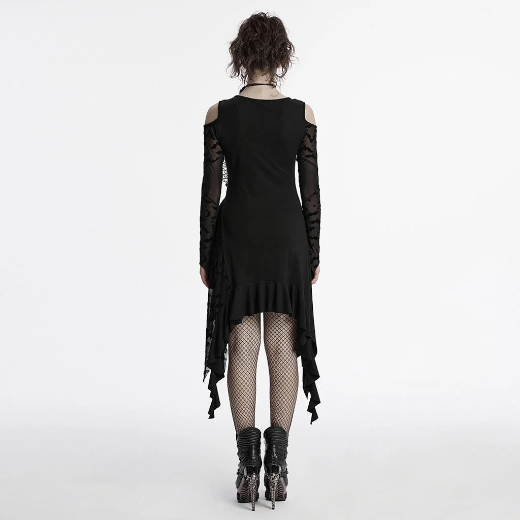 Abito da strega con volant e spalle scoperte, stile gotico irregolare da donna - immagine 4