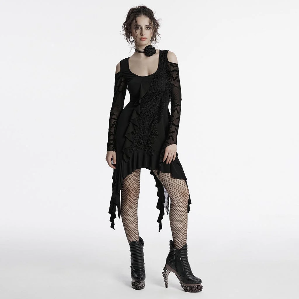 Abito da strega con volant e spalle scoperte, stile gotico irregolare da donna - immagine 5