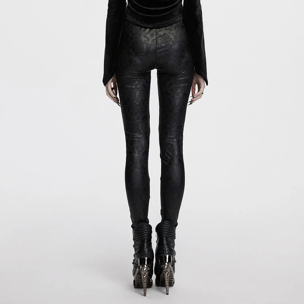 Leggings in pizzo gotico con giunture in rilievo da donna - immagine 4