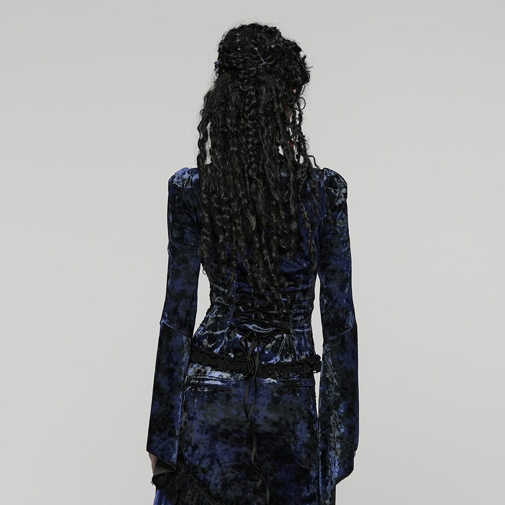 Camicia da donna con maniche svasate e lacci in pizzo gotico blu - immagine 4