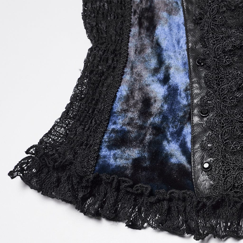 Camicia da donna con maniche svasate e lacci in pizzo gotico blu - immagine 8