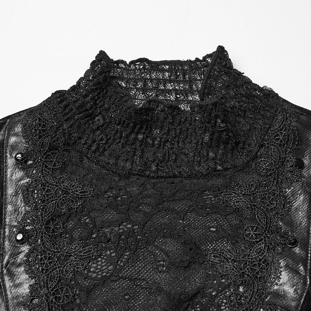 Top da donna con maniche svasate e lacci in pizzo gotico nero - immagine 7