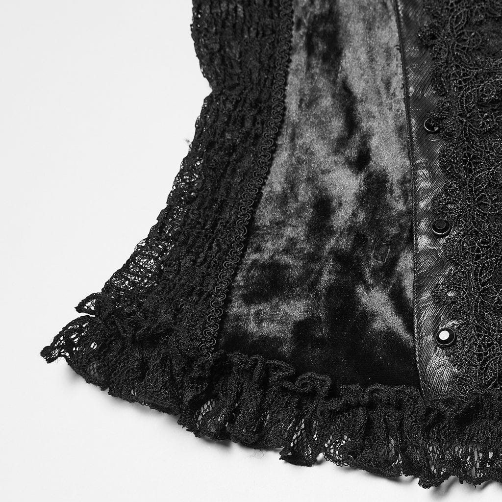 Top da donna con maniche svasate e lacci in pizzo gotico nero - immagine 8