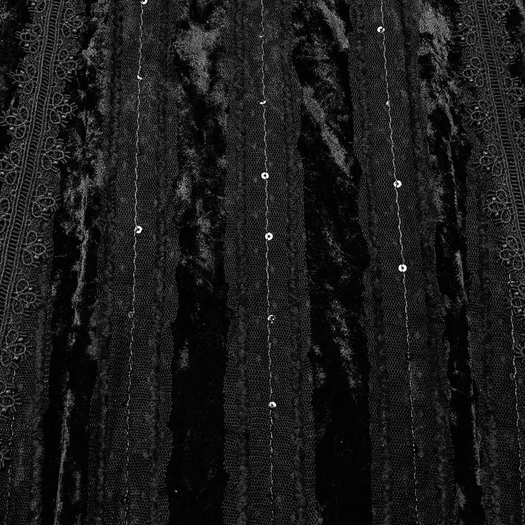 Abito sottoveste in velluto con ricami floreali e lacci gotici da donna, nero - immagine 9