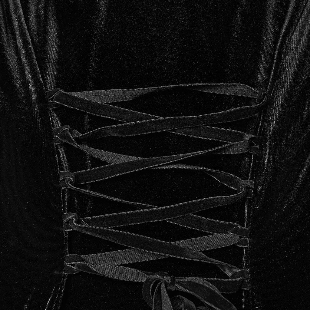 Abito da sposa da donna in stile gotico con cappuccio, maniche svasate, plissettate e lacci, nero - immagine 9