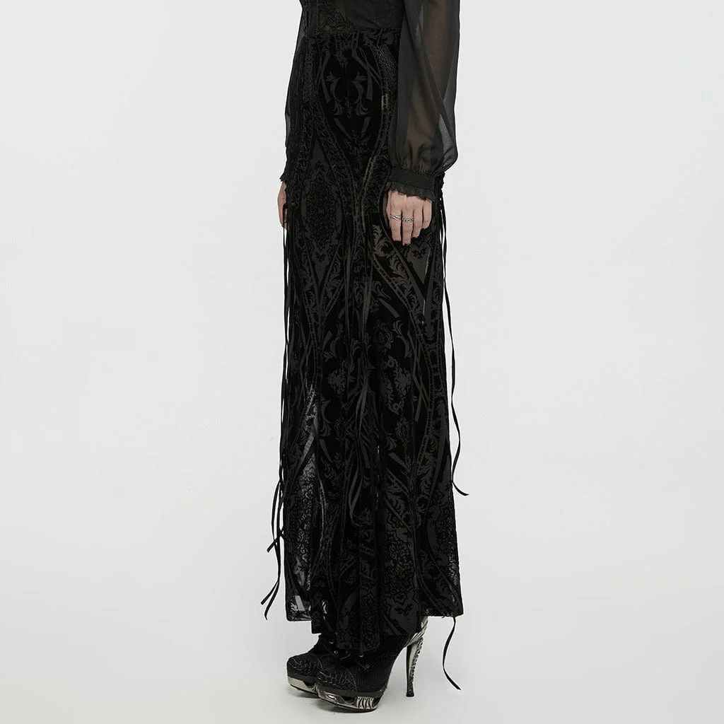 Gonna in maglia floccata trasparente con lacci gotici da donna - immagine 3