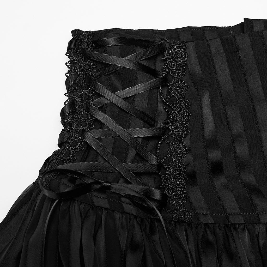 Pantaloncini da donna in stile gotico con lacci e strisce a forma di zucca, neri - immagine 7