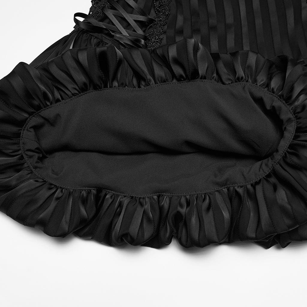 Pantaloncini da donna in stile gotico con lacci e strisce a forma di zucca, neri - immagine 8