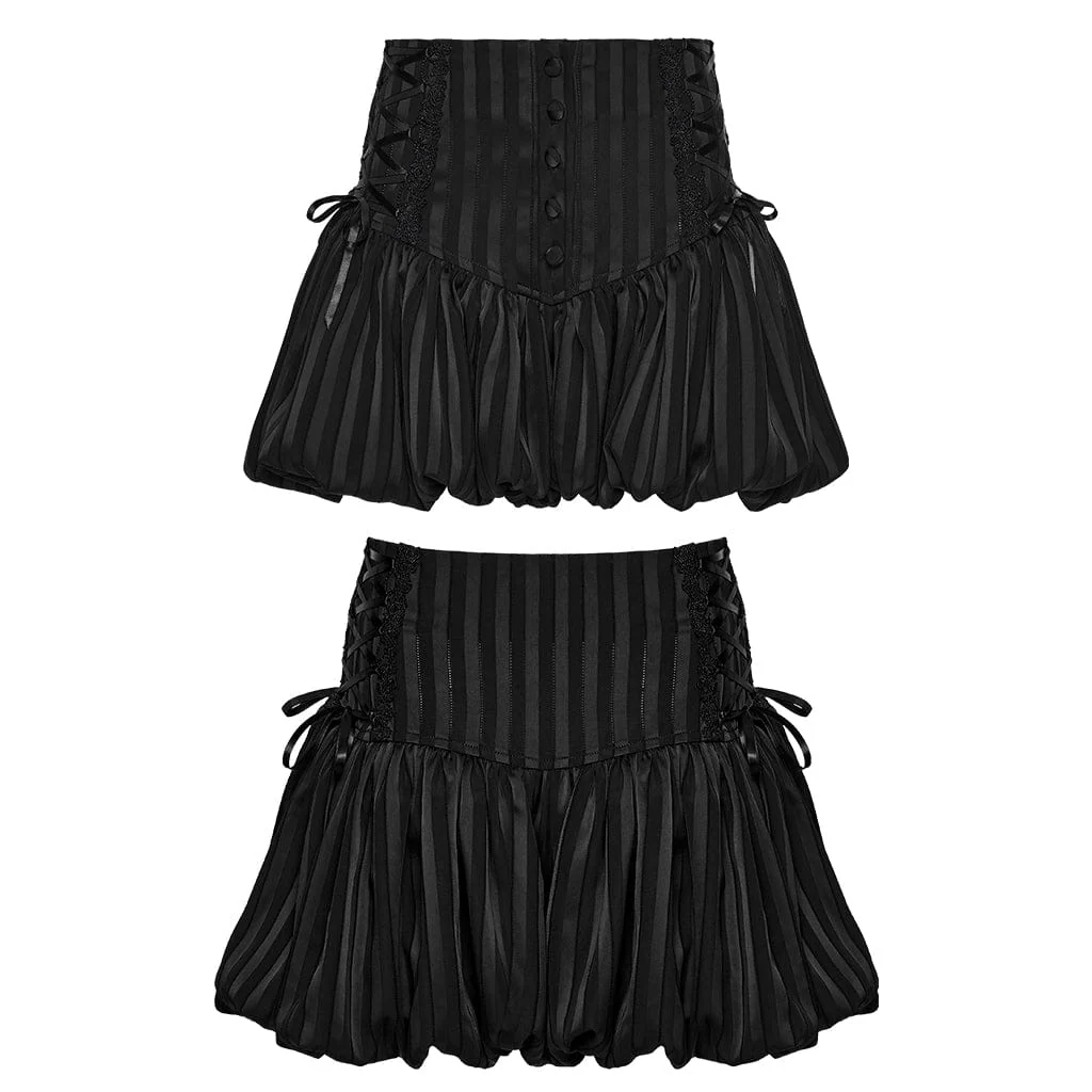 Pantaloncini da donna in stile gotico con lacci e strisce a forma di zucca, neri - immagine 6