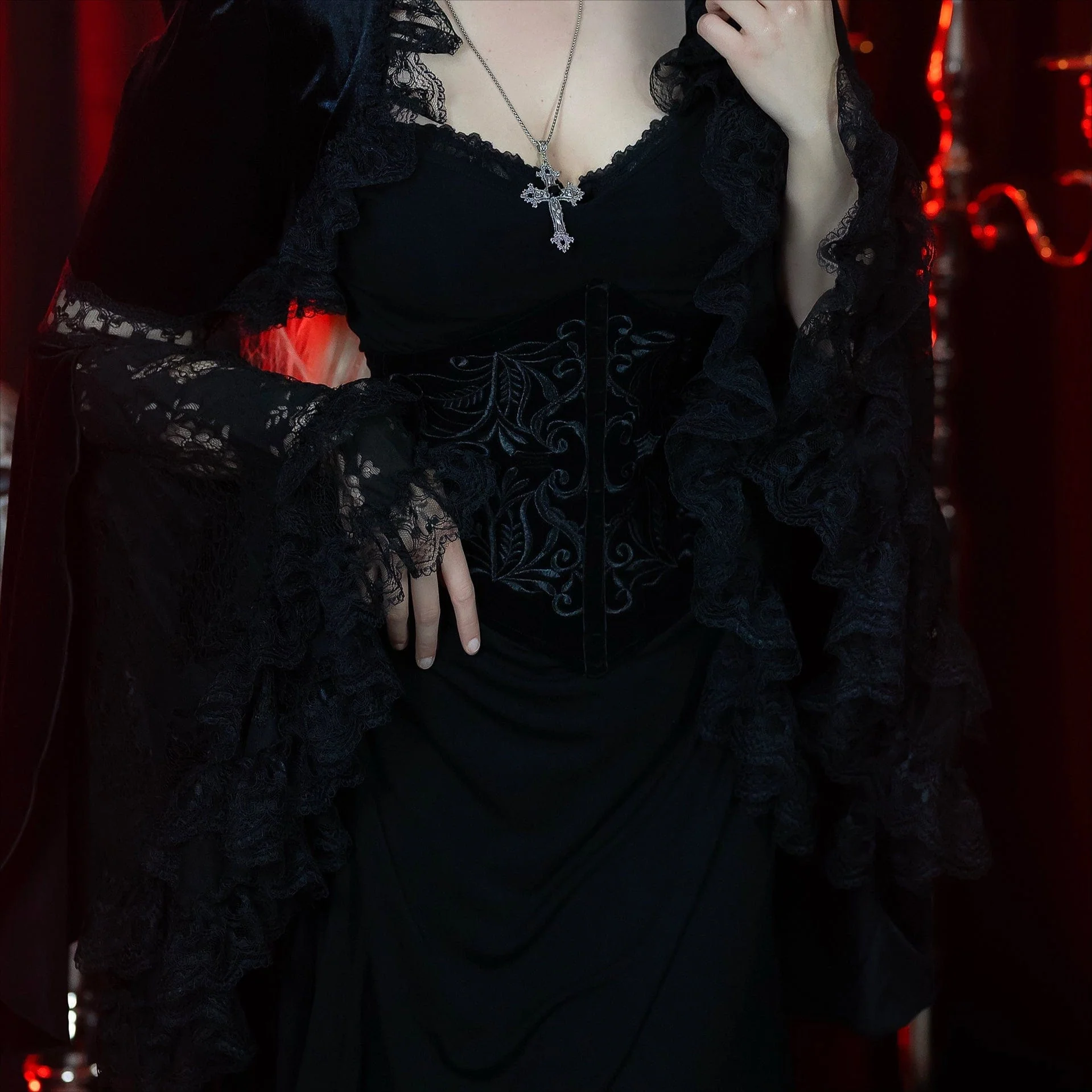 Corsetto sottoseno totem con zip gotico con lacci da donna nero - immagine 6