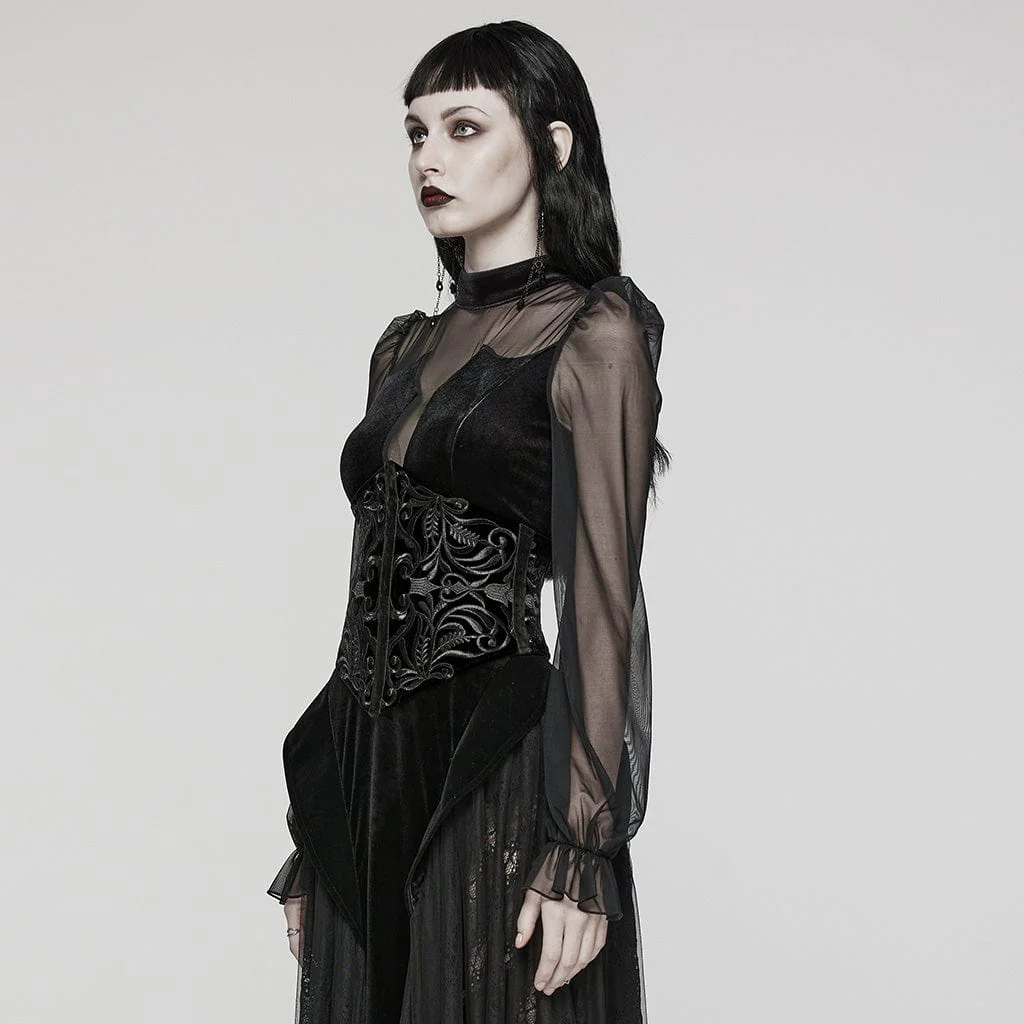 Corsetto sottoseno totem con zip gotico con lacci da donna nero - immagine 3