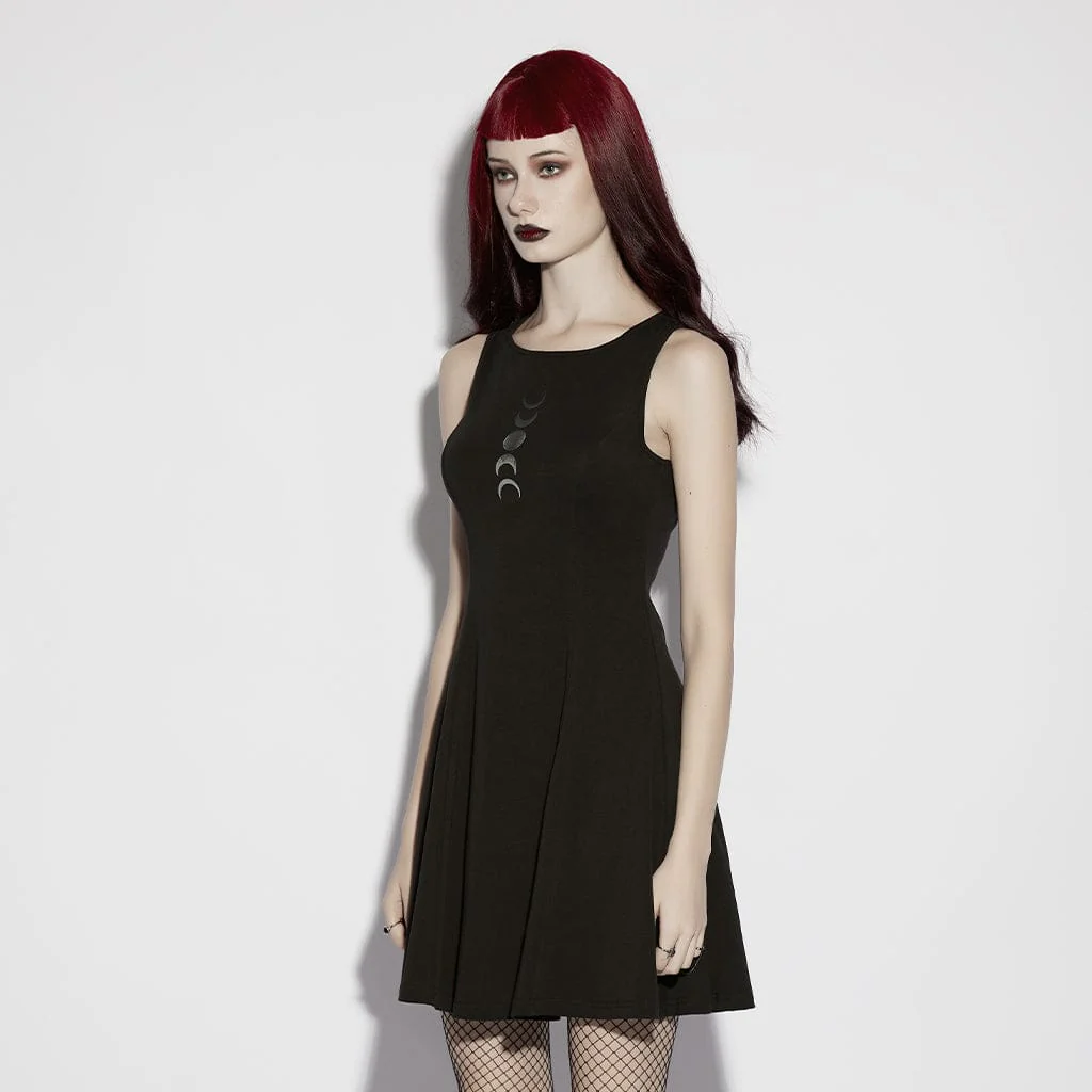 Abito da laurea senza maniche con stampa delle fasi lunari in stile gotico da donna - immagine 3