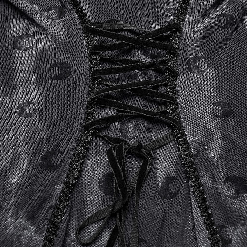 Abito sottoveste in rete con stampa gotica Moon da donna e mantello grigio - immagine 9