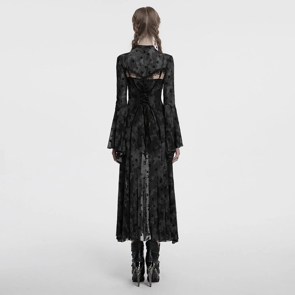 Abito sottoveste in rete con stampa gotica Moon da donna e mantello grigio - immagine 5