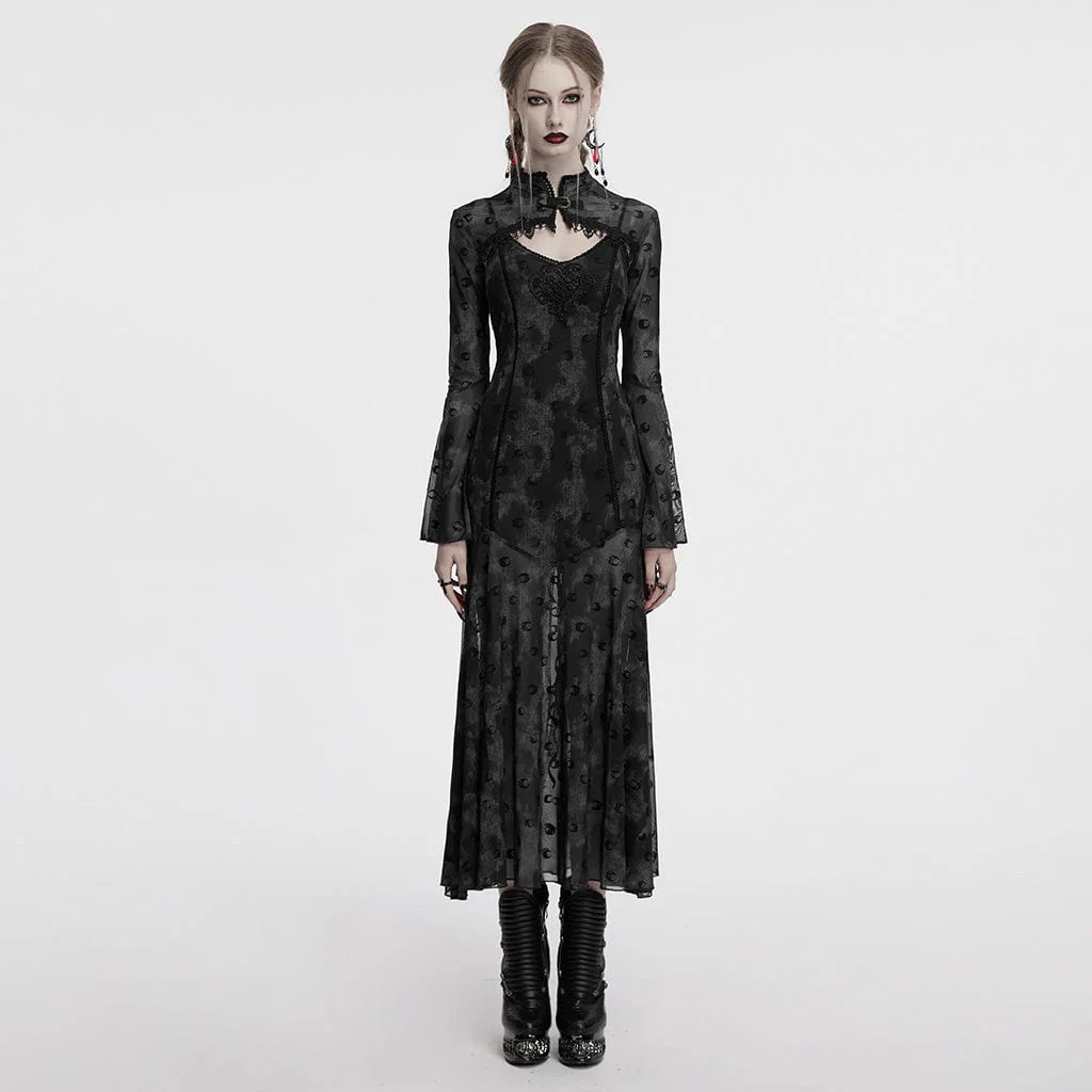 Abito sottoveste in rete con stampa gotica Moon da donna e mantello grigio - immagine 2