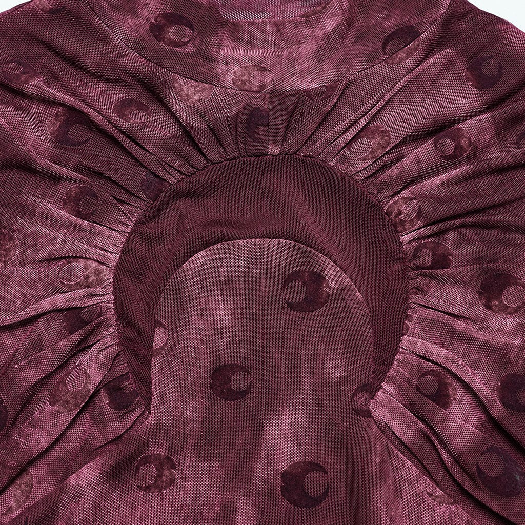 Camicia da donna in rete arricciata con stampa gotica a forma di luna, rossa - immagine 8