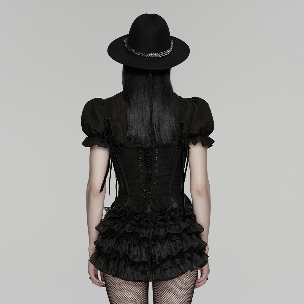 Pantaloncini a balze multistrato in stile gotico da donna - immagine 4