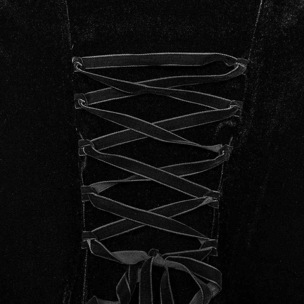 Abito da donna in velluto con giunture in pizzo e spalle scoperte in stile gotico - immagine 9