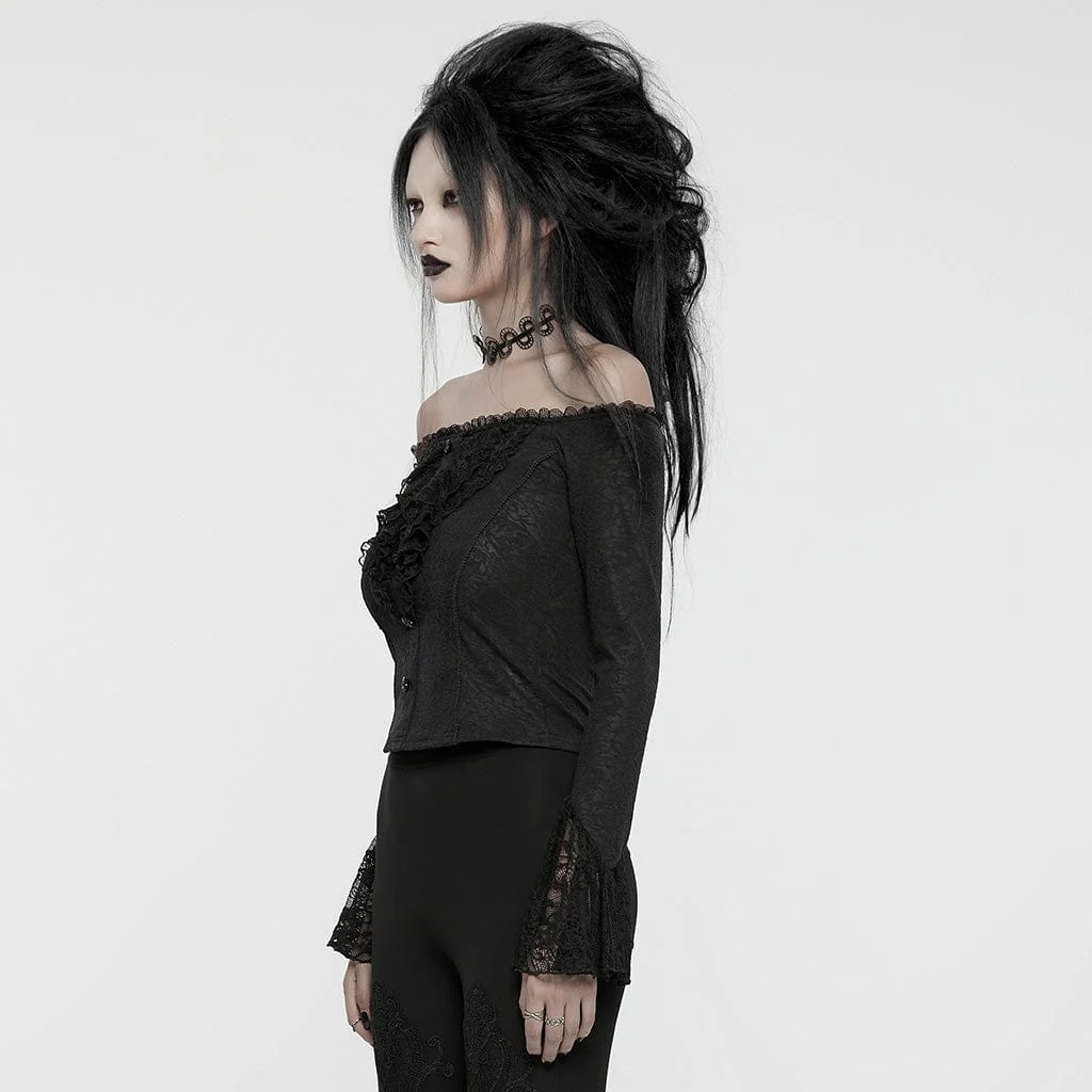 Camicia da donna in pizzo con volant e spalle scoperte in stile gotico - immagine 3