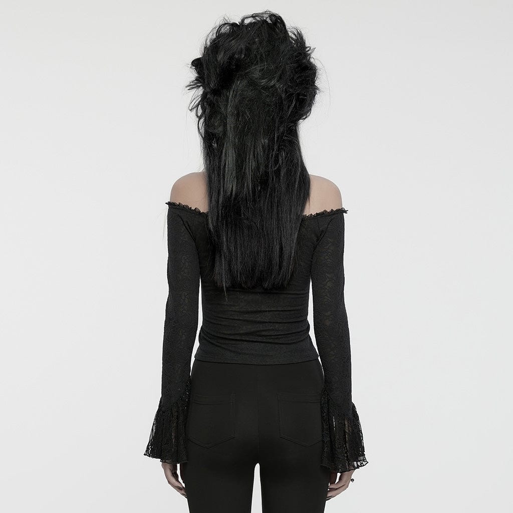 Camicia da donna in pizzo con volant e spalle scoperte in stile gotico - immagine 4