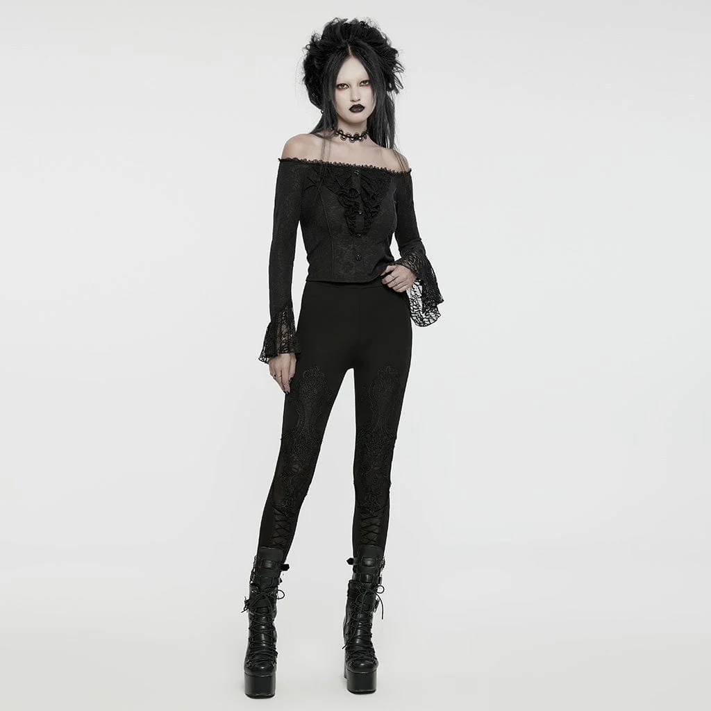 Camicia da donna in pizzo con volant e spalle scoperte in stile gotico - immagine 5