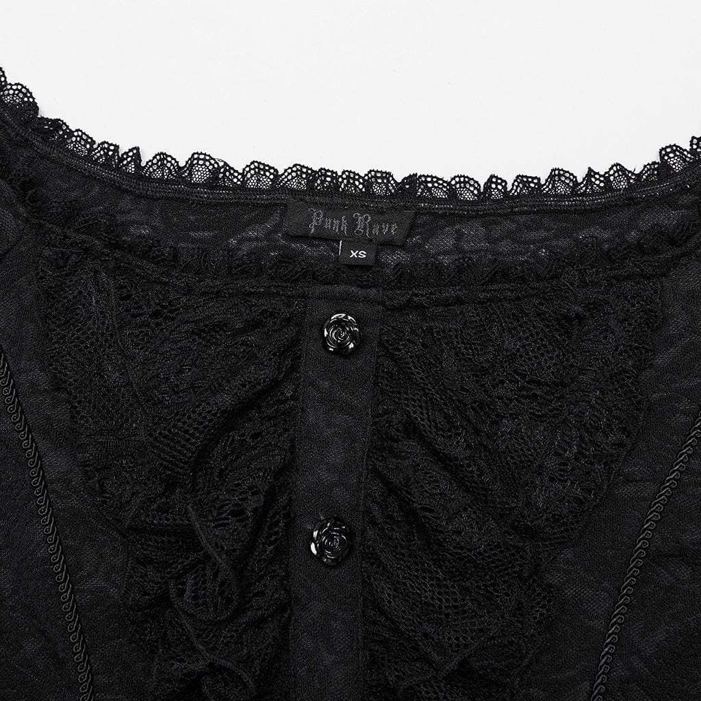 Camicia da donna in pizzo con volant e spalle scoperte in stile gotico - immagine 7