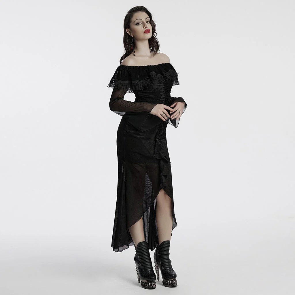 Abito da ballo in rete con volant e spalle scoperte in stile gotico da donna - immagine 3