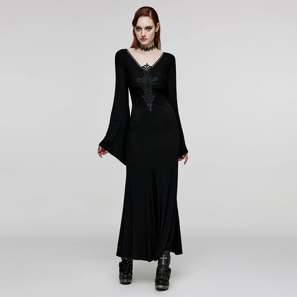 Abito da sposa da donna ricamato floreale con scollatura gotica - immagine 2