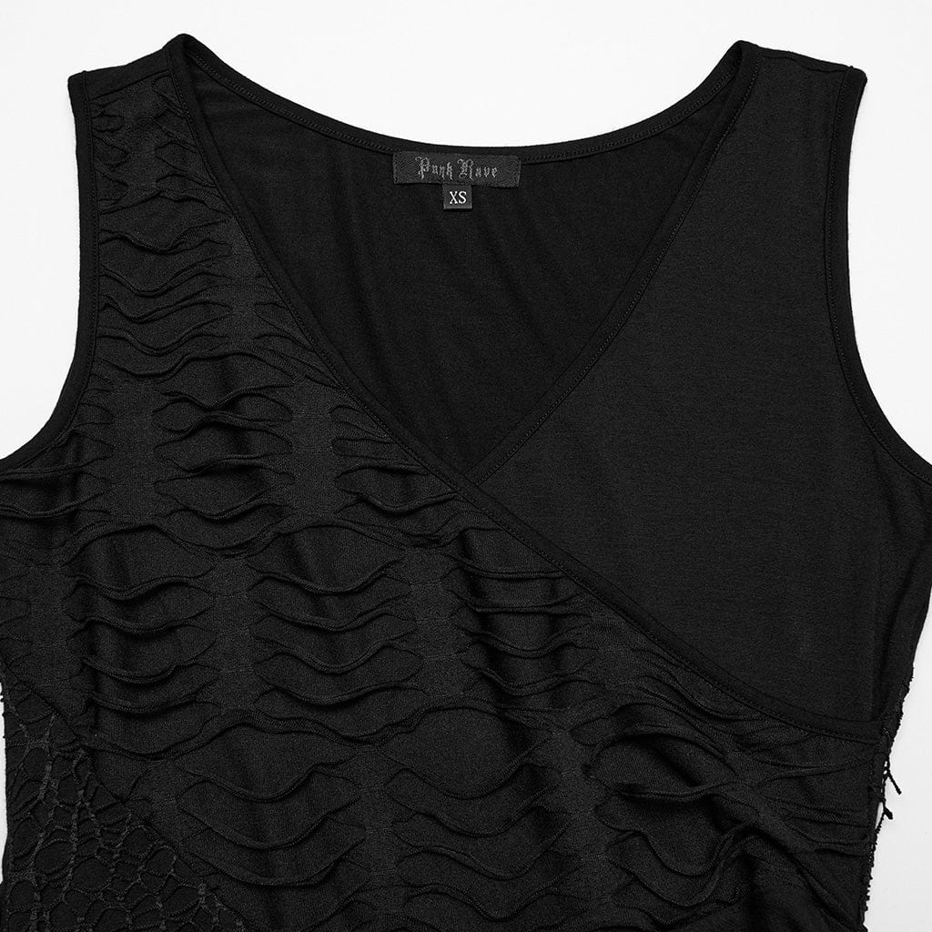 Abito da cerimonia da donna in stile gotico con scollo profondo e strappi irregolari, nero - immagine 7